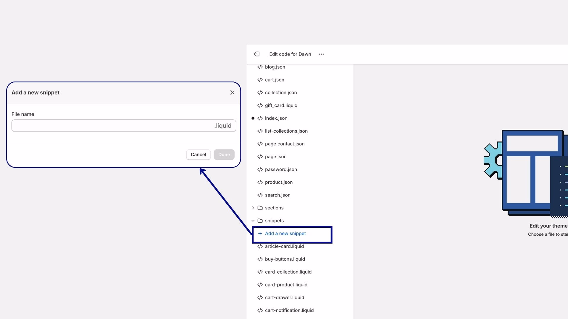 In the Snippets folder on the left panel, click Add a new snippet and name it